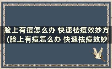 脸上有痘怎么办 快速祛痘效妙方(脸上有痘怎么办 快速祛痘效妙方)